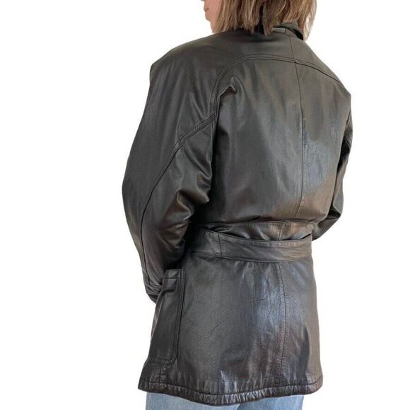 Vintage 1990s Womens Wilsons Leather Black Biker Matrix Thinsulate Jacket Sz S - Picture 8 of 9